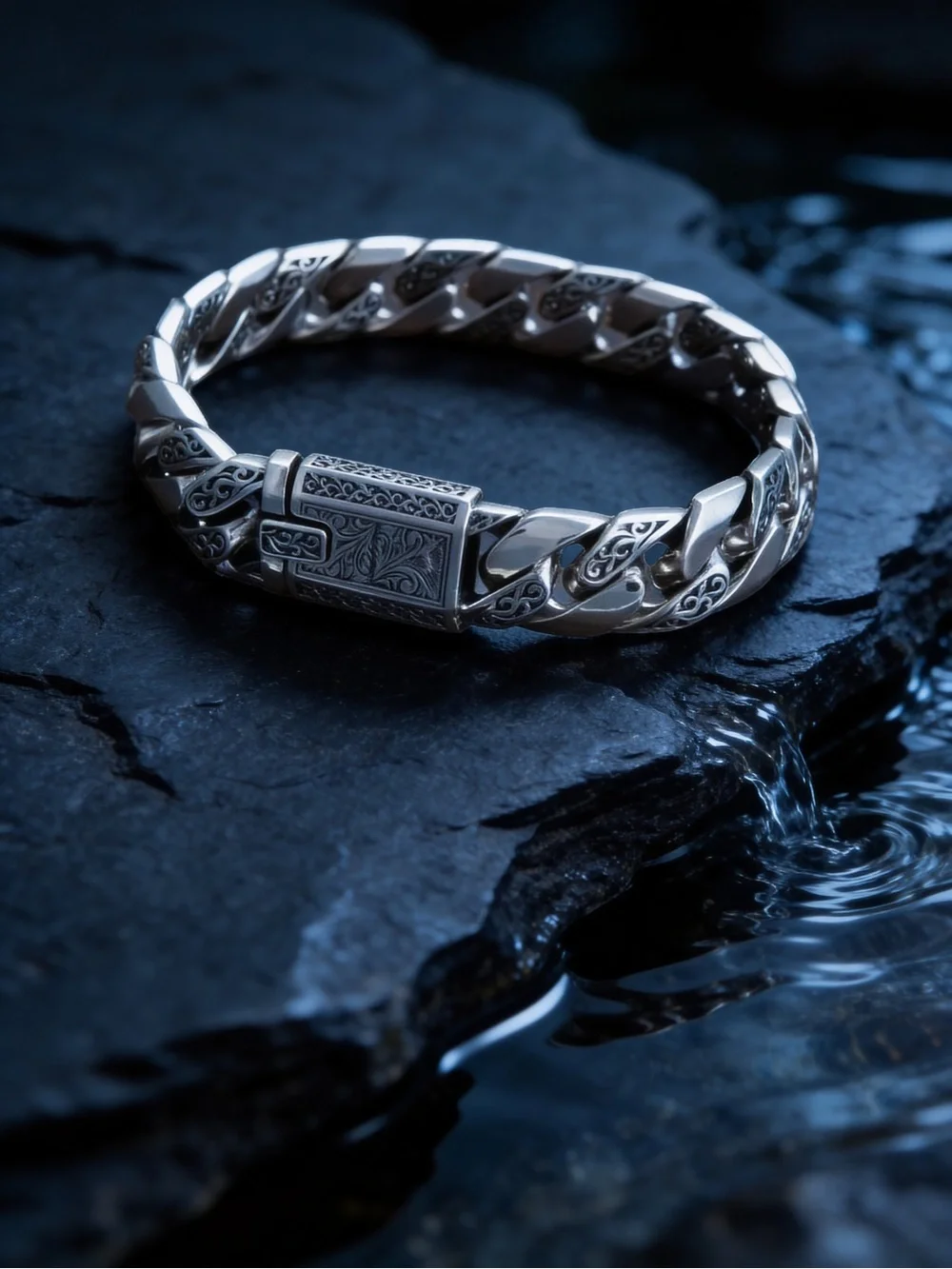 Engraved Silver plated Curb Link Bracelet